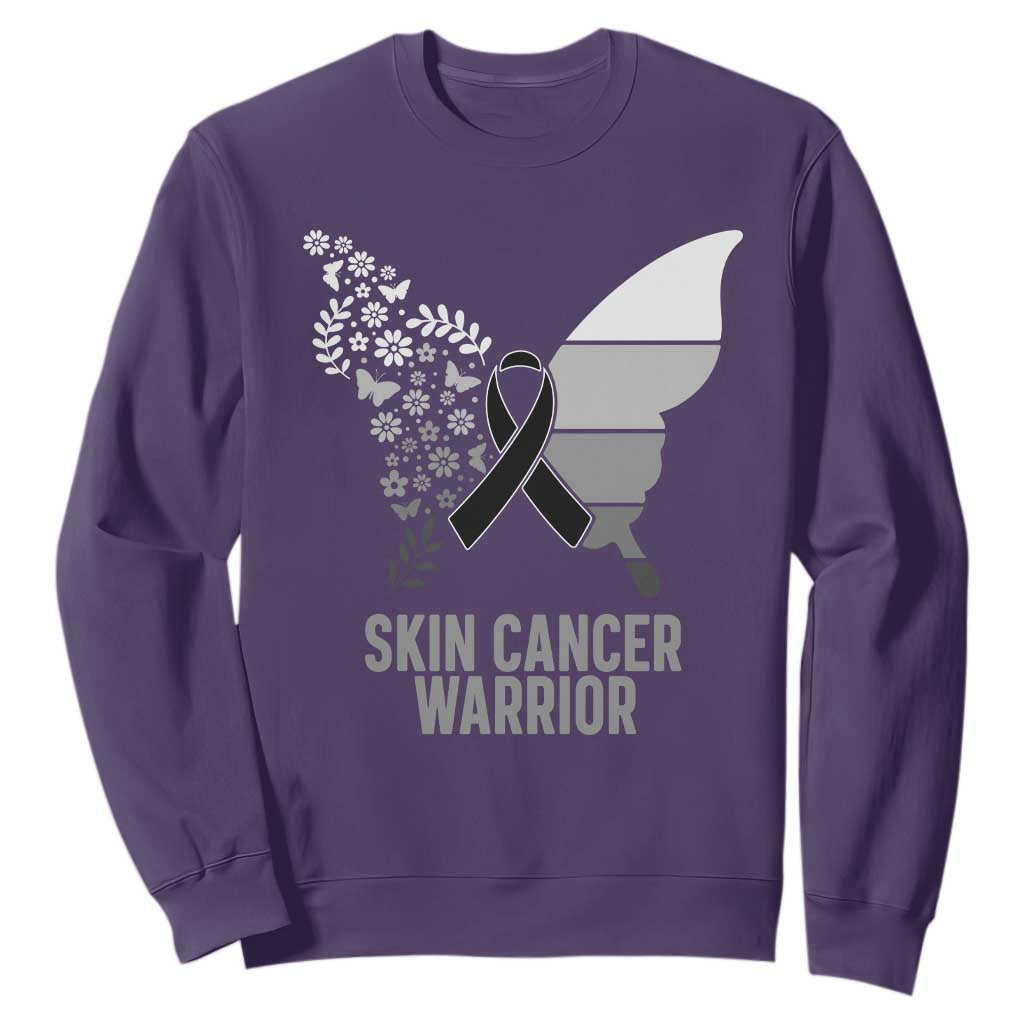 Floral Butterfly Melanoma Sweatshirt Black Ribbon Warrior Support Gift