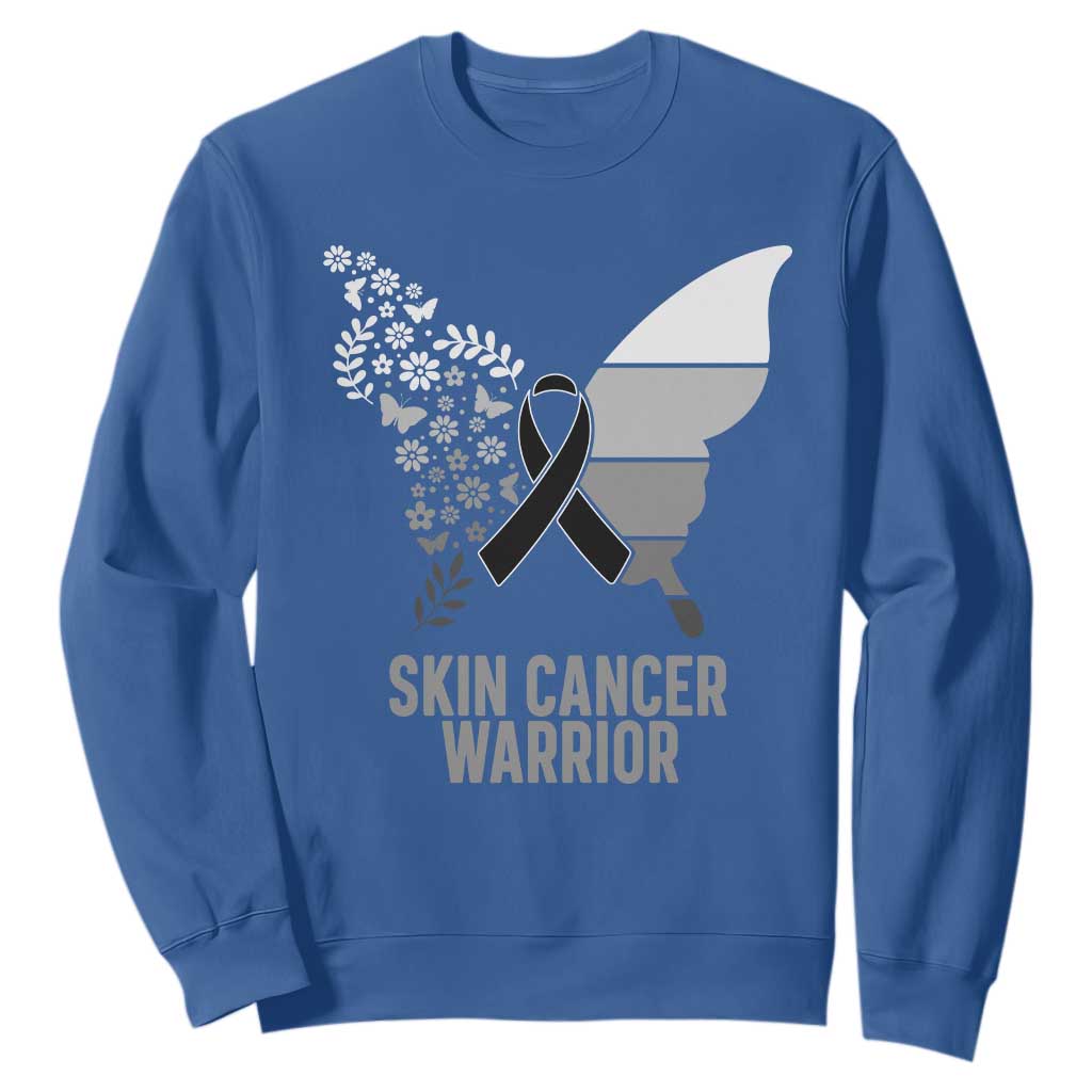 Floral Butterfly Melanoma Sweatshirt Black Ribbon Warrior Support Gift