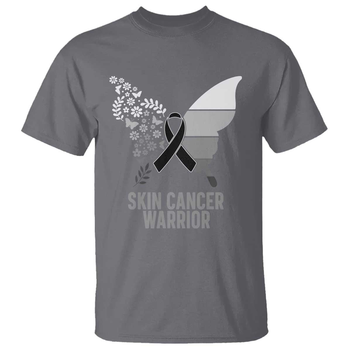 Floral Butterfly Melanoma T Shirt Black Ribbon Warrior Support Gift