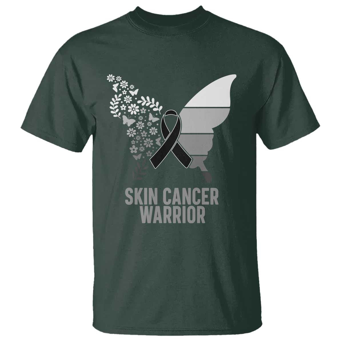 Floral Butterfly Melanoma T Shirt Black Ribbon Warrior Support Gift