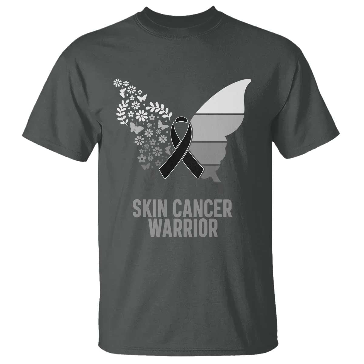 Floral Butterfly Melanoma T Shirt Black Ribbon Warrior Support Gift