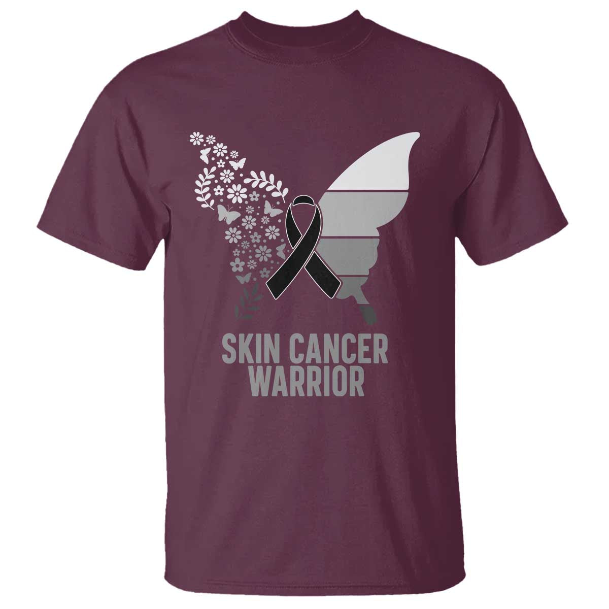 Floral Butterfly Melanoma T Shirt Black Ribbon Warrior Support Gift