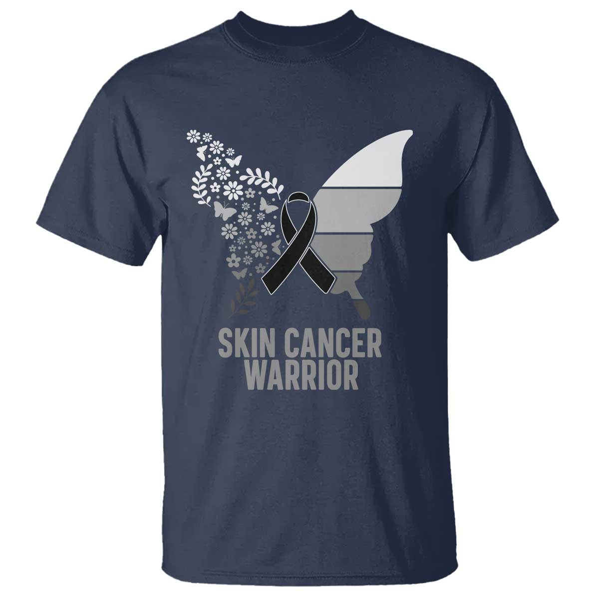 Floral Butterfly Melanoma T Shirt Black Ribbon Warrior Support Gift
