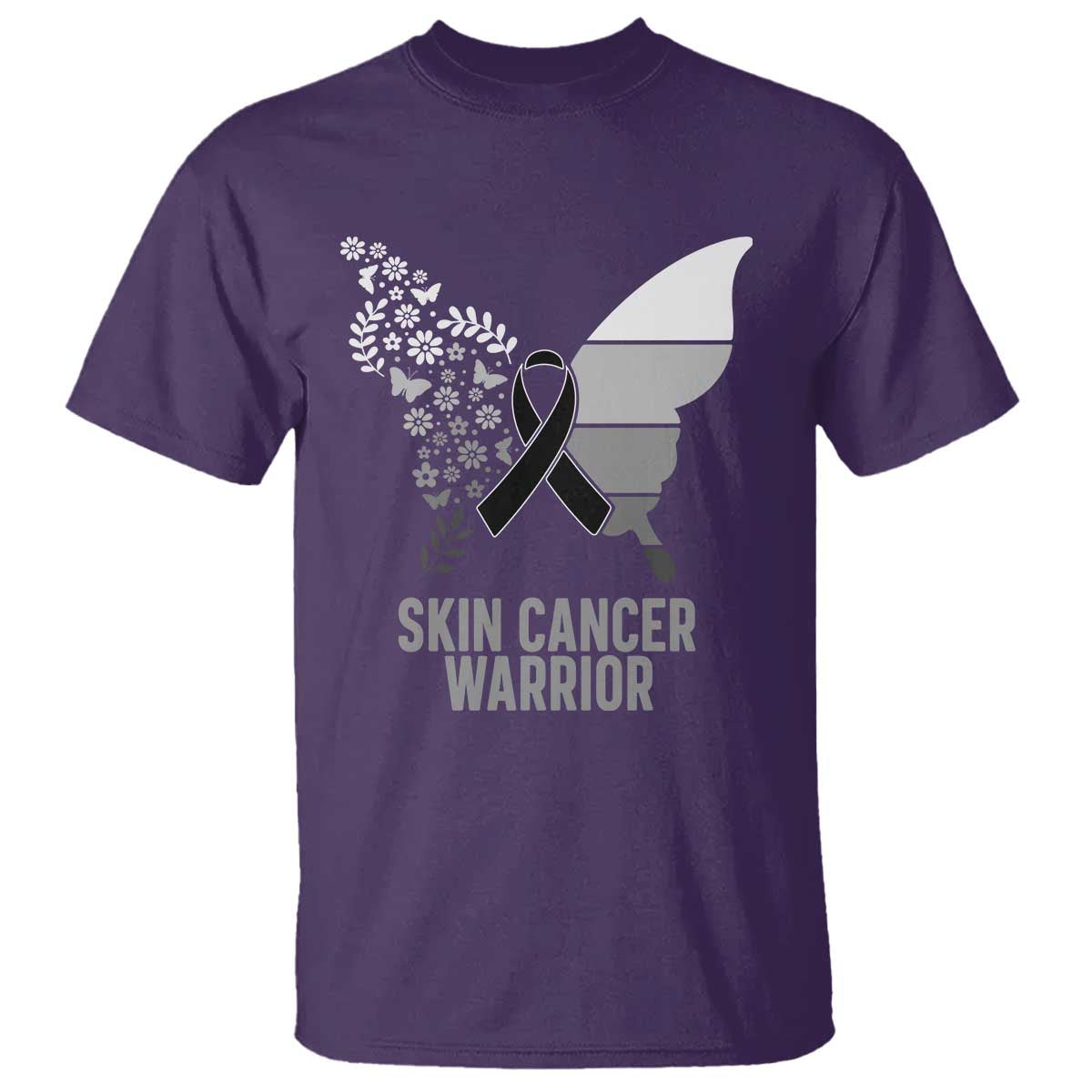 Floral Butterfly Melanoma T Shirt Black Ribbon Warrior Support Gift