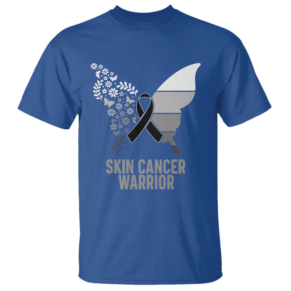 Floral Butterfly Melanoma T Shirt Black Ribbon Warrior Support Gift