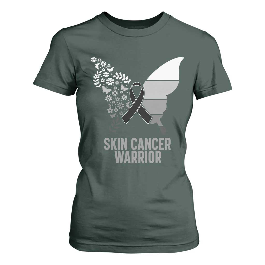 Floral Butterfly Melanoma T Shirt For Women Black Ribbon Warrior Support Gift
