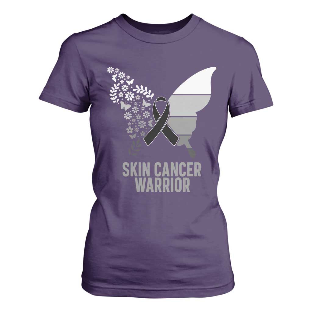 Floral Butterfly Melanoma T Shirt For Women Black Ribbon Warrior Support Gift