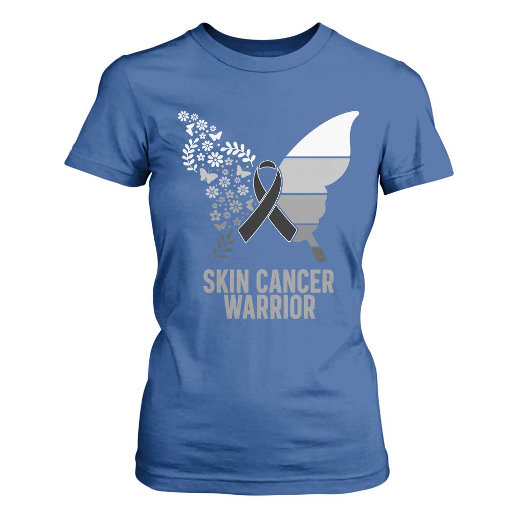 Floral Butterfly Melanoma T Shirt For Women Black Ribbon Warrior Support Gift