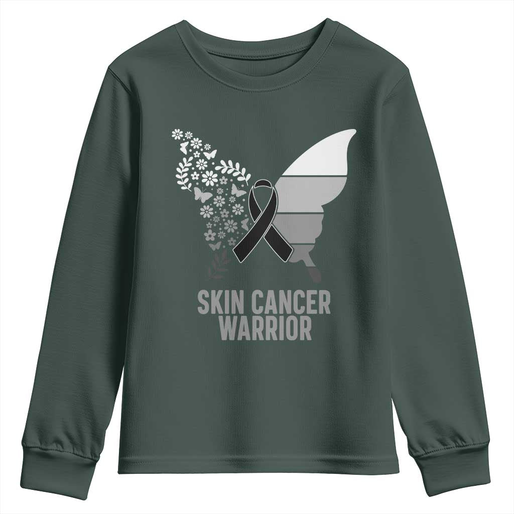Floral Butterfly Melanoma Youth Sweatshirt Black Ribbon Warrior Support Gift