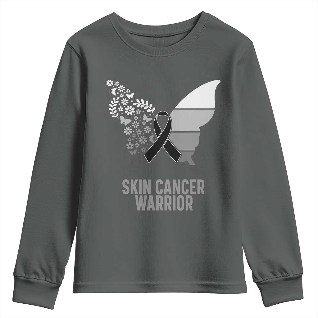 Floral Butterfly Melanoma Youth Sweatshirt Black Ribbon Warrior Support Gift