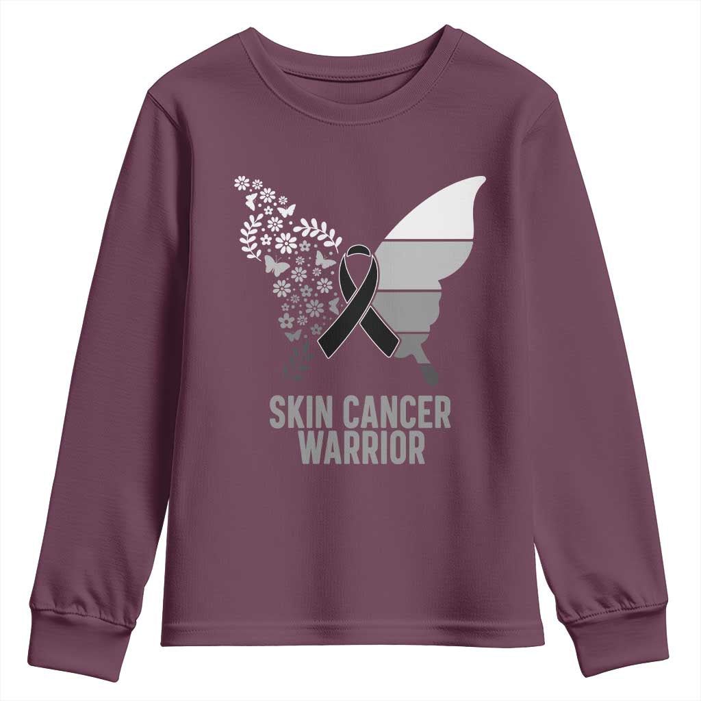Floral Butterfly Melanoma Youth Sweatshirt Black Ribbon Warrior Support Gift