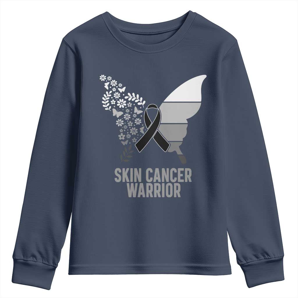 Floral Butterfly Melanoma Youth Sweatshirt Black Ribbon Warrior Support Gift