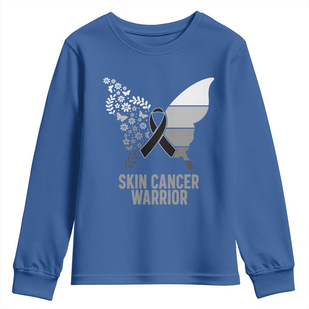 Floral Butterfly Melanoma Youth Sweatshirt Black Ribbon Warrior Support Gift