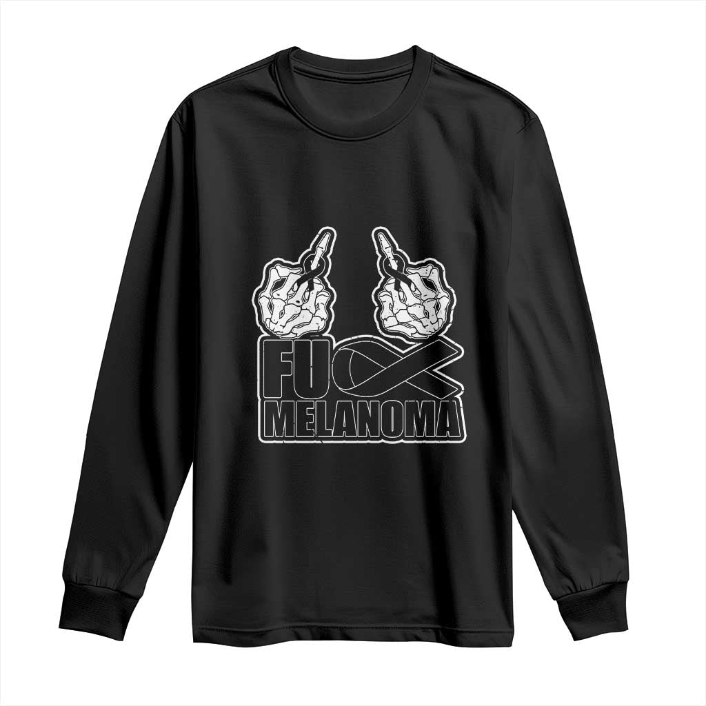 Skeleton Hand Fuck Melanoma Long Sleeve Shirt Black Ribbon Support