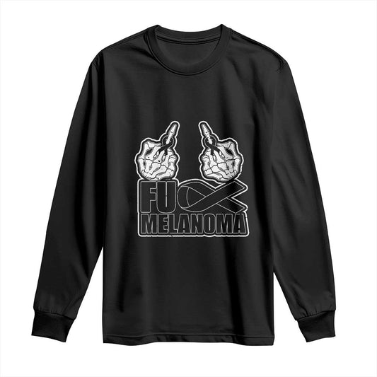 Skeleton Hand Fuck Melanoma Long Sleeve Shirt Black Ribbon Support