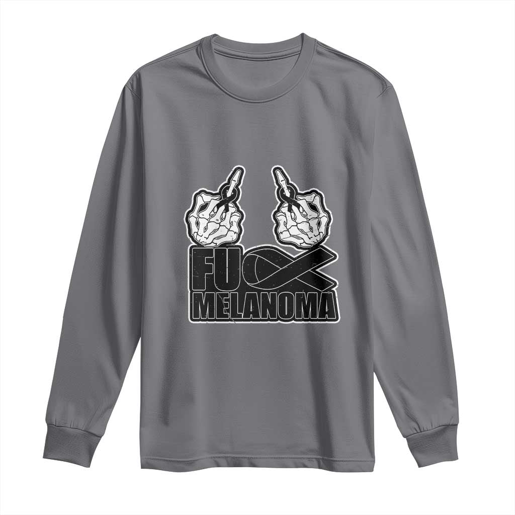Skeleton Hand Fuck Melanoma Long Sleeve Shirt Black Ribbon Support