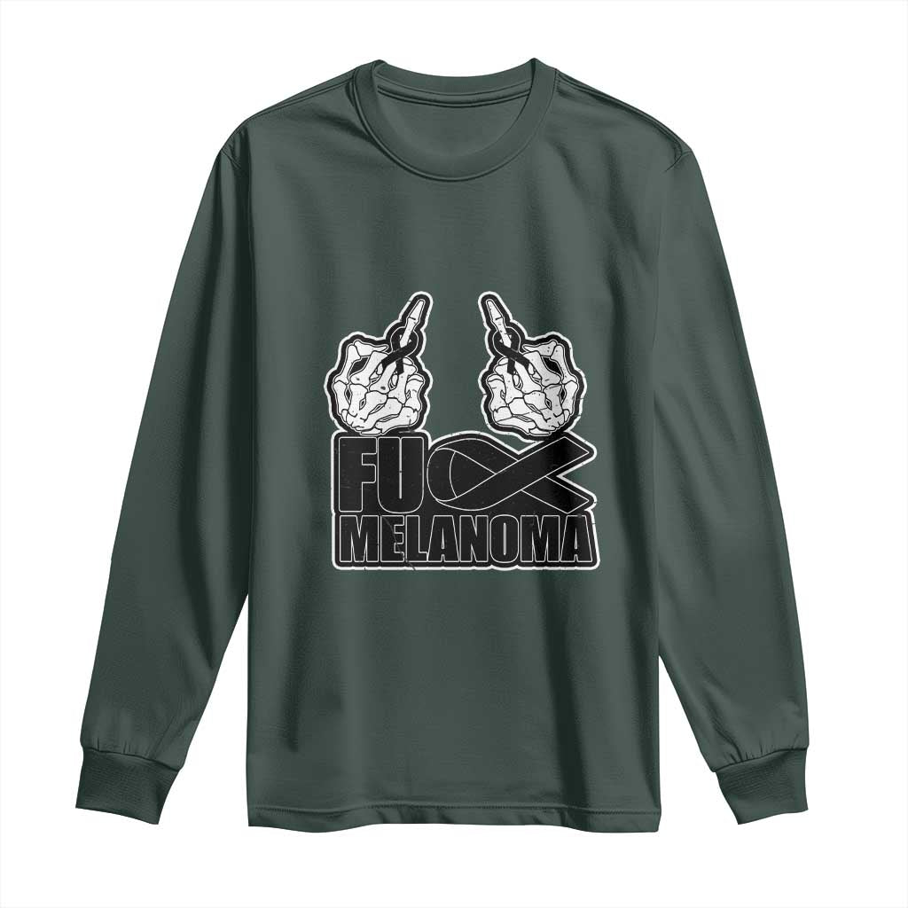 Skeleton Hand Fuck Melanoma Long Sleeve Shirt Black Ribbon Support