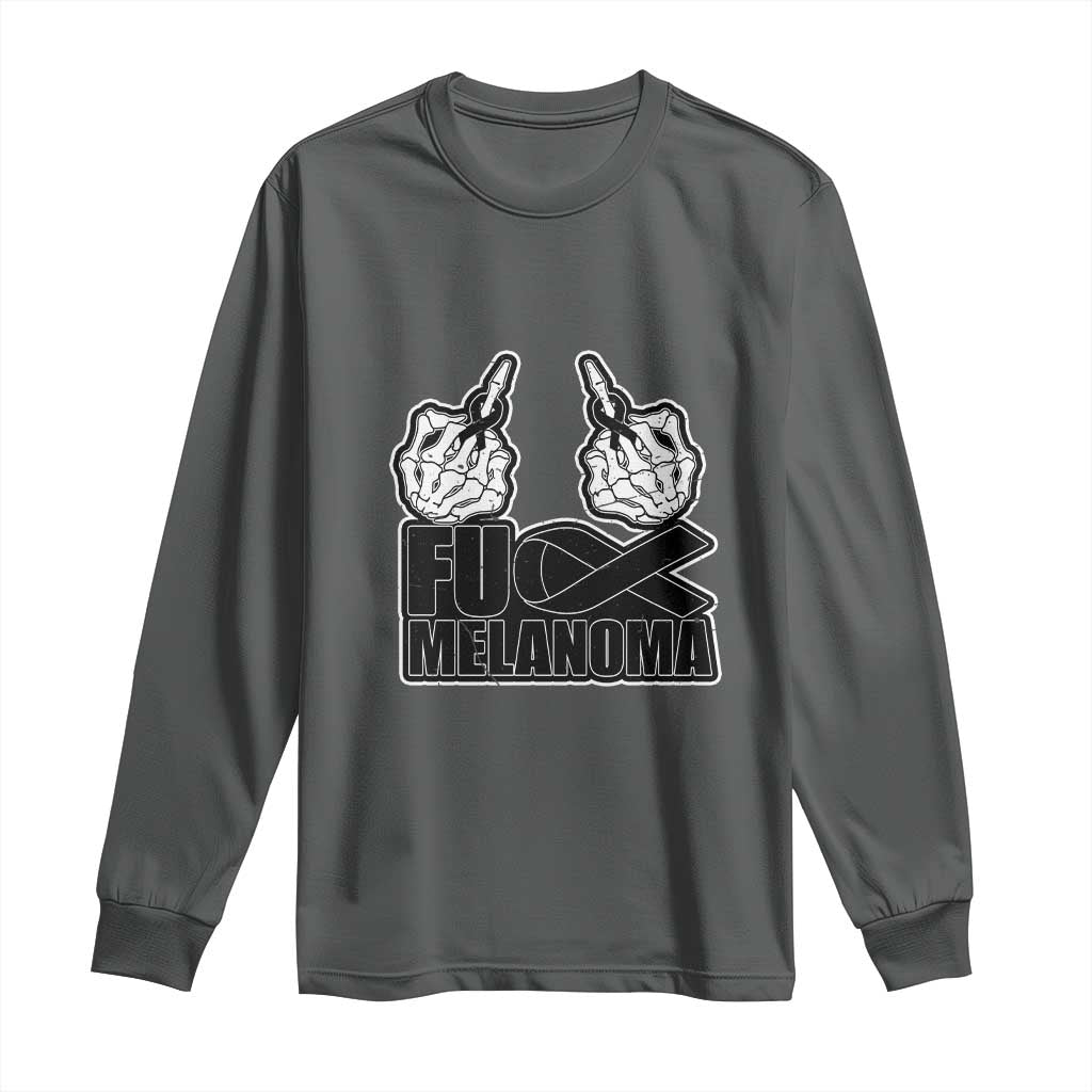 Skeleton Hand Fuck Melanoma Long Sleeve Shirt Black Ribbon Support