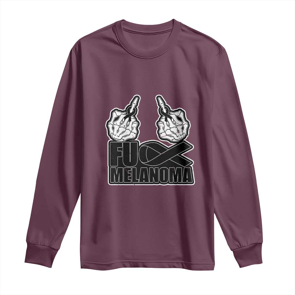 Skeleton Hand Fuck Melanoma Long Sleeve Shirt Black Ribbon Support