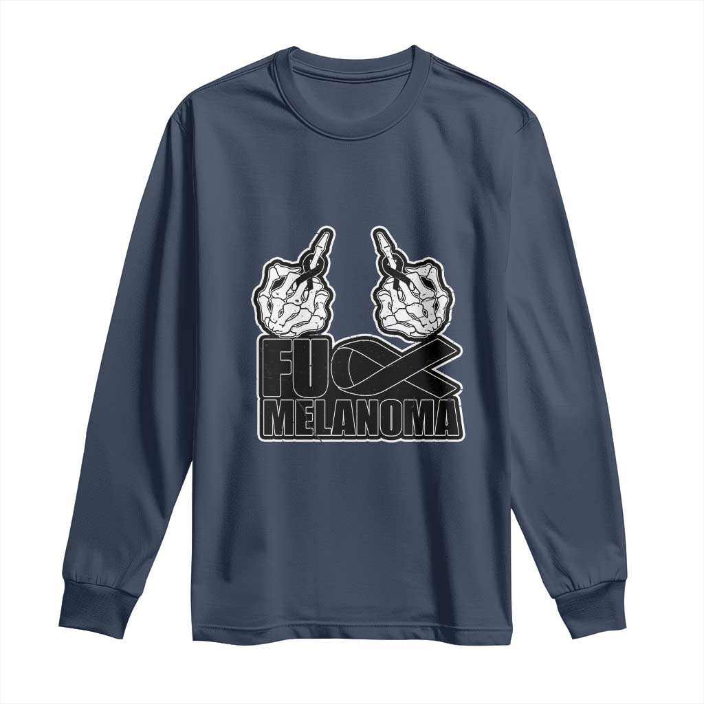 Skeleton Hand Fuck Melanoma Long Sleeve Shirt Black Ribbon Support