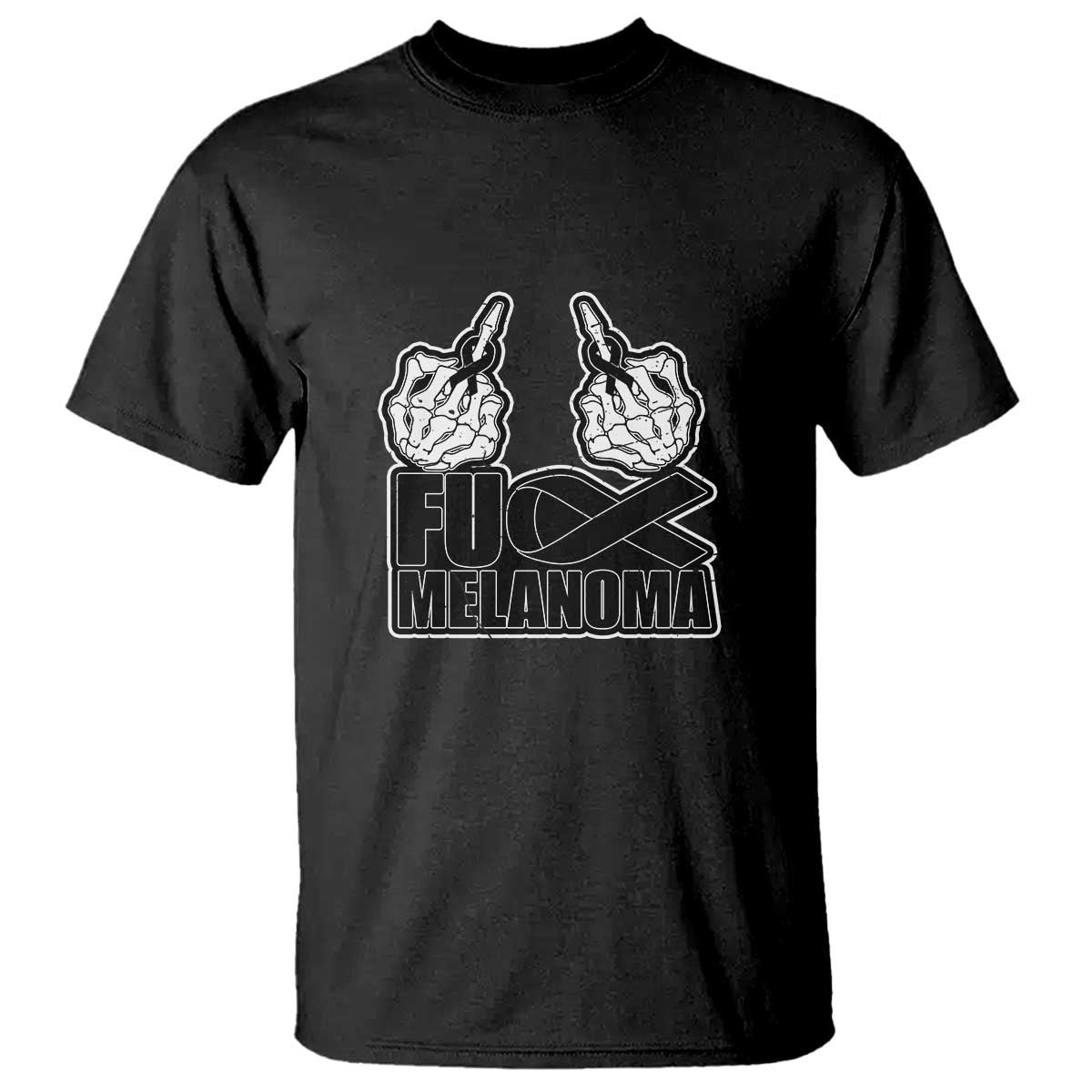 Skeleton Hand Fuck Melanoma T Shirt Black Ribbon Support