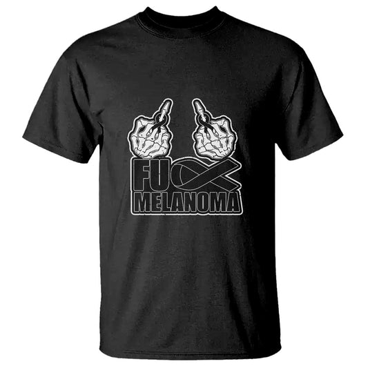 Skeleton Hand Fuck Melanoma T Shirt Black Ribbon Support
