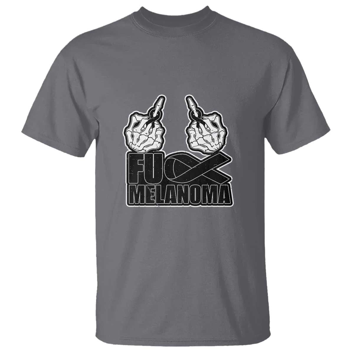 Skeleton Hand Fuck Melanoma T Shirt Black Ribbon Support