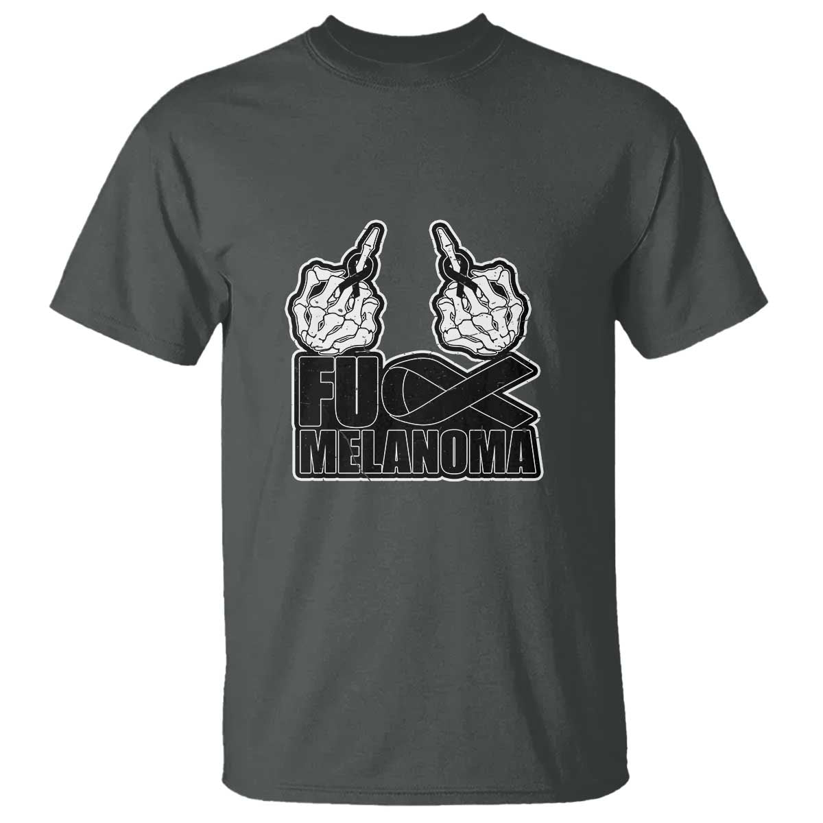 Skeleton Hand Fuck Melanoma T Shirt Black Ribbon Support