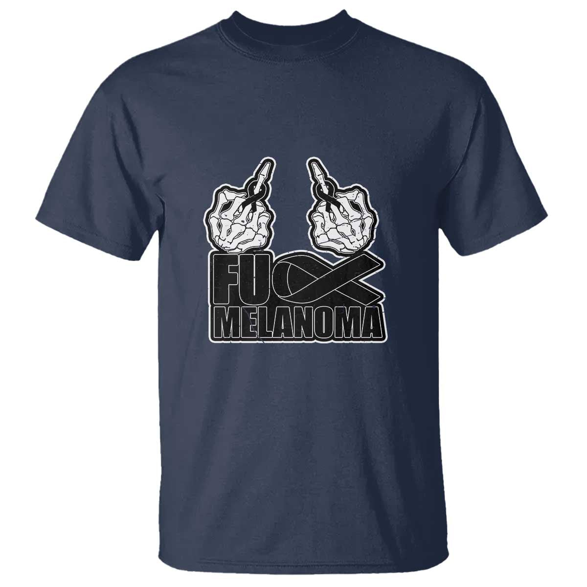 Skeleton Hand Fuck Melanoma T Shirt Black Ribbon Support