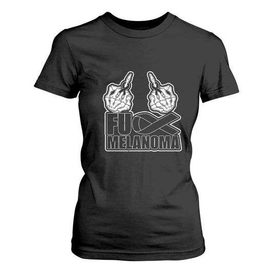 Skeleton Hand Fuck Melanoma T Shirt For Women Black Ribbon Support