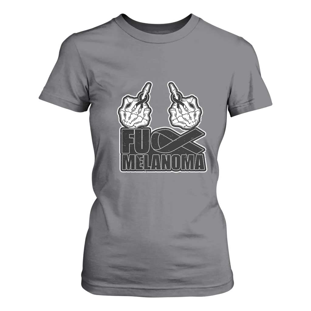 Skeleton Hand Fuck Melanoma T Shirt For Women Black Ribbon Support