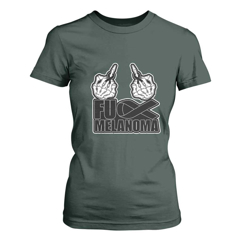 Skeleton Hand Fuck Melanoma T Shirt For Women Black Ribbon Support