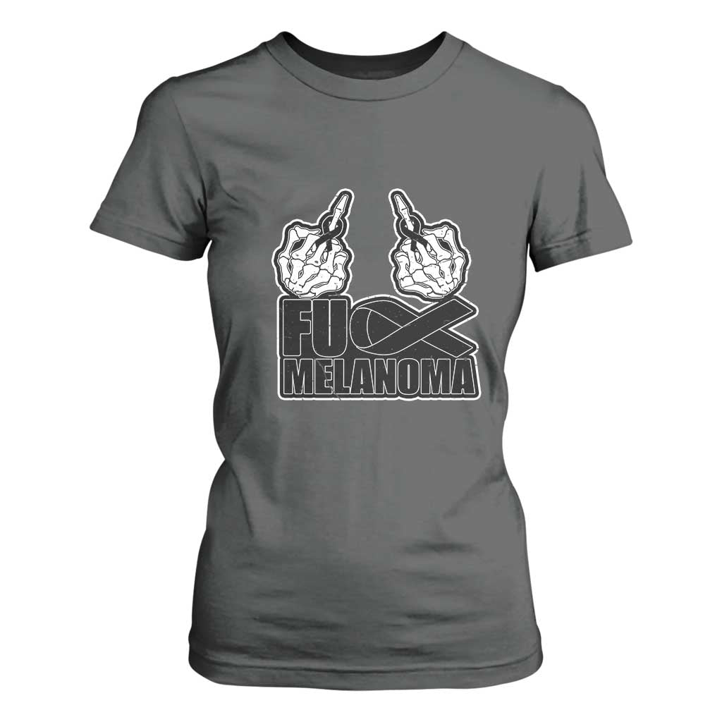 Skeleton Hand Fuck Melanoma T Shirt For Women Black Ribbon Support