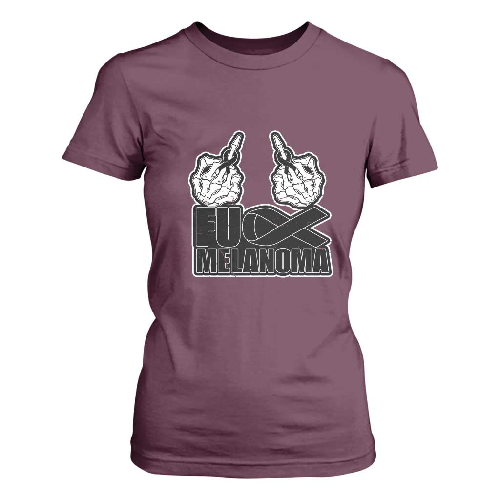 Skeleton Hand Fuck Melanoma T Shirt For Women Black Ribbon Support