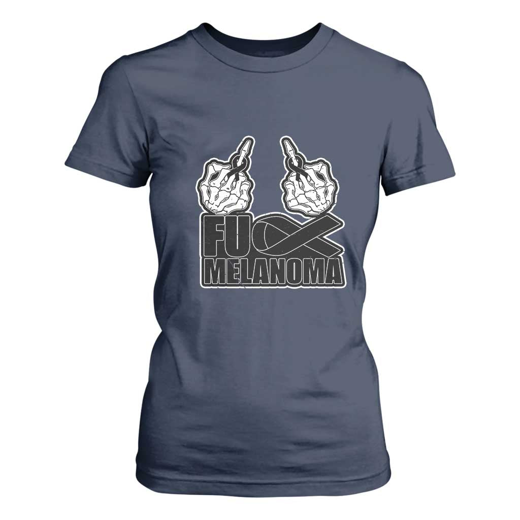 Skeleton Hand Fuck Melanoma T Shirt For Women Black Ribbon Support