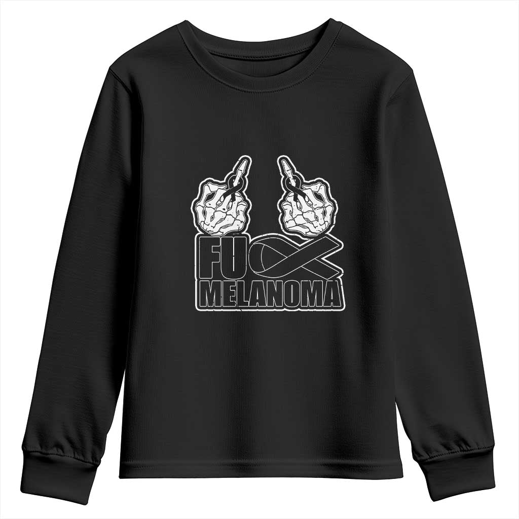 Skeleton Hand Fuck Melanoma Youth Sweatshirt Black Ribbon Support