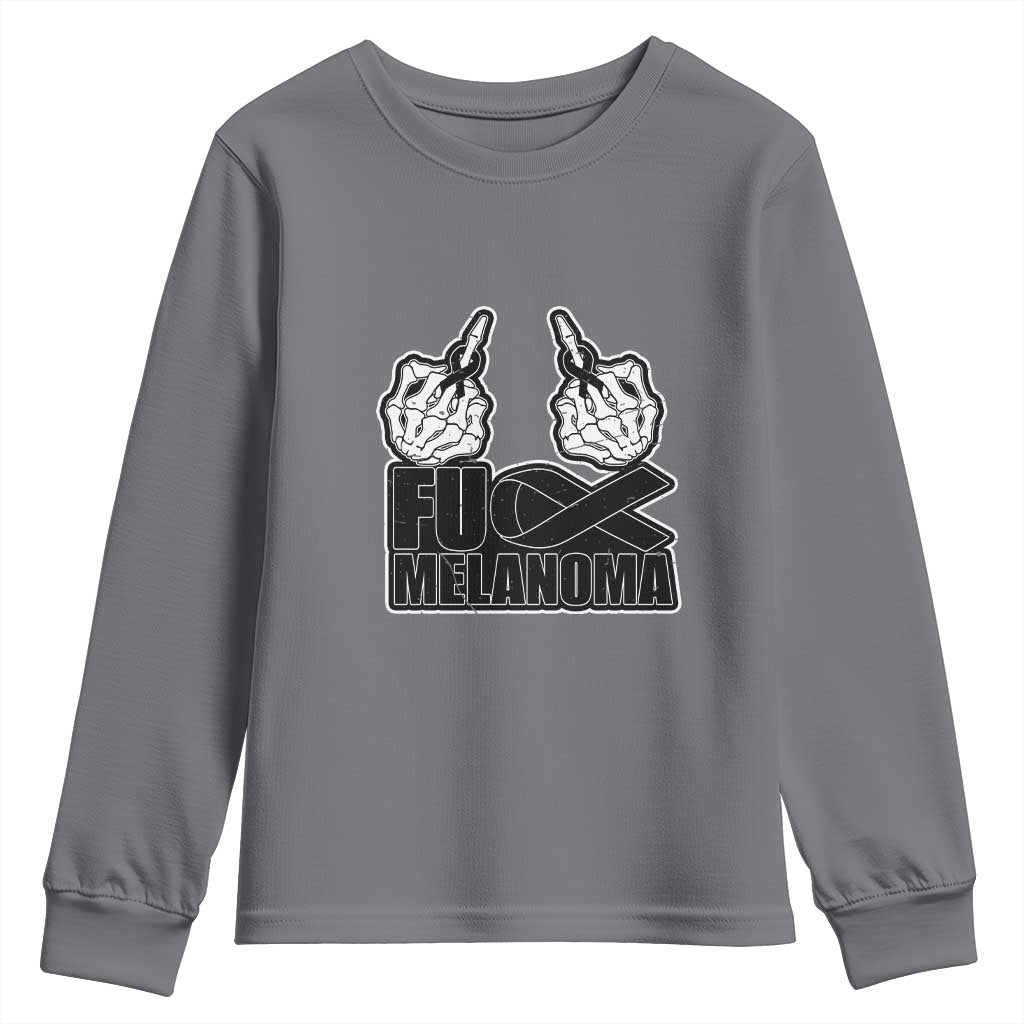 Skeleton Hand Fuck Melanoma Youth Sweatshirt Black Ribbon Support