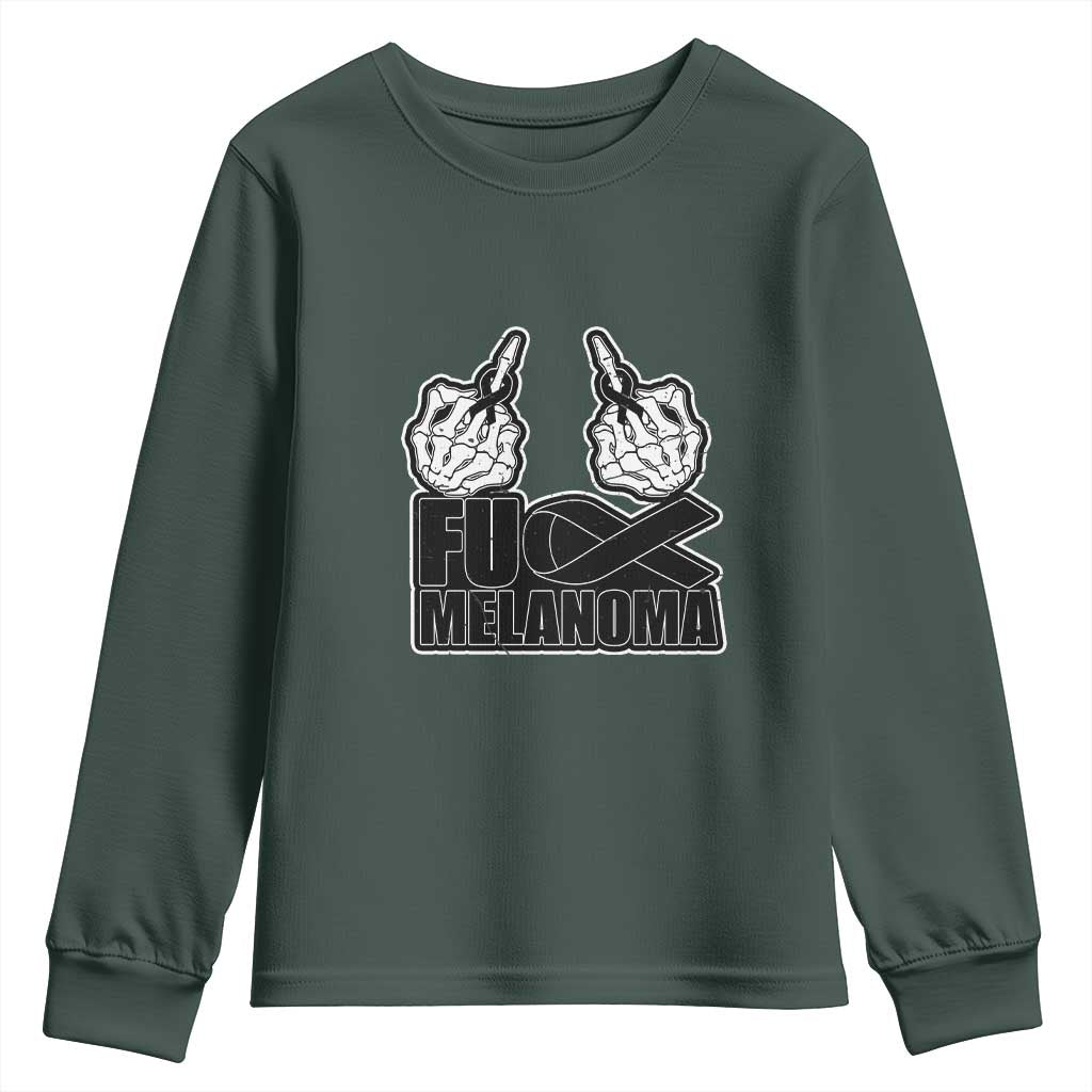 Skeleton Hand Fuck Melanoma Youth Sweatshirt Black Ribbon Support