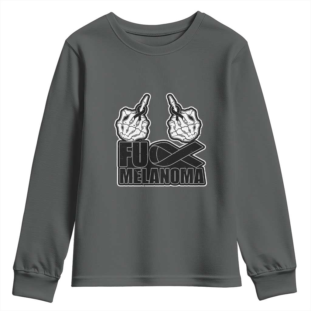 Skeleton Hand Fuck Melanoma Youth Sweatshirt Black Ribbon Support