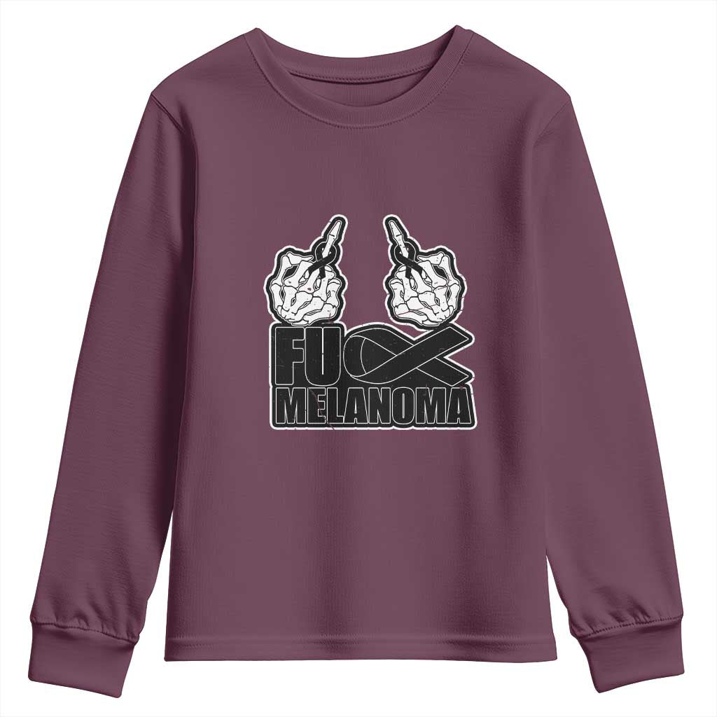 Skeleton Hand Fuck Melanoma Youth Sweatshirt Black Ribbon Support