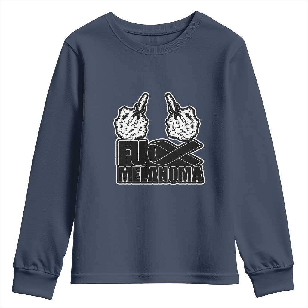 Skeleton Hand Fuck Melanoma Youth Sweatshirt Black Ribbon Support