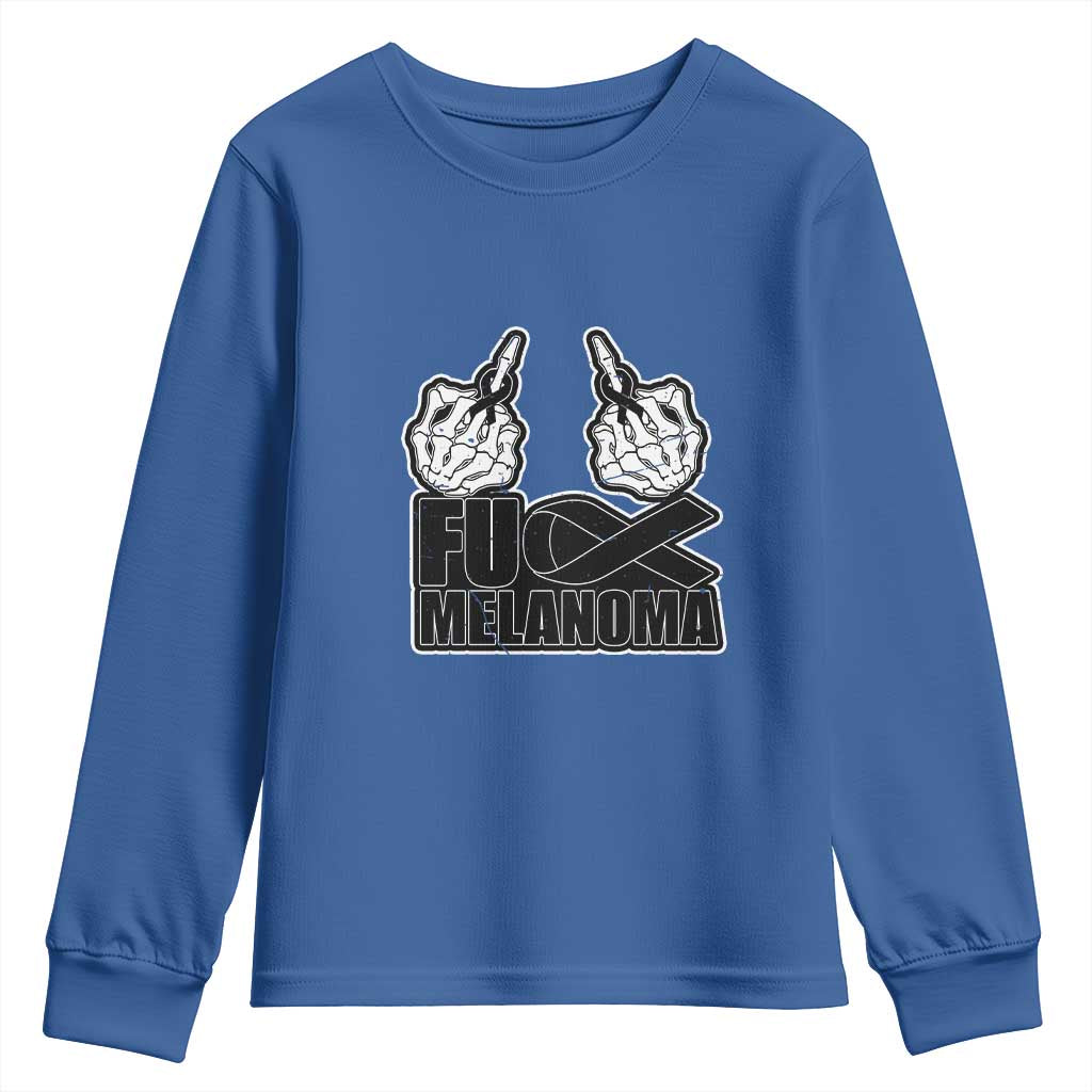 Skeleton Hand Fuck Melanoma Youth Sweatshirt Black Ribbon Support