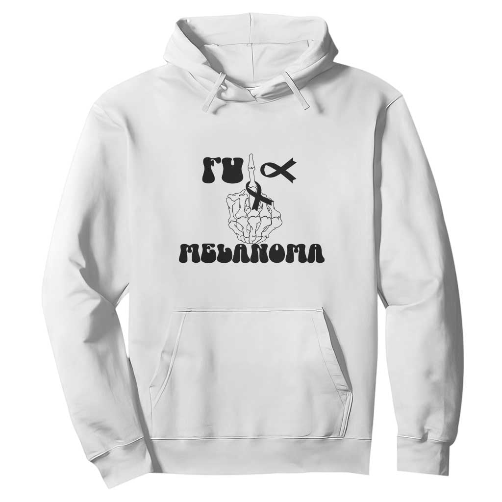 Fuck Melanoma Skeleton Hand Hoodie Skin Cancer Warrior Ribbon Gift