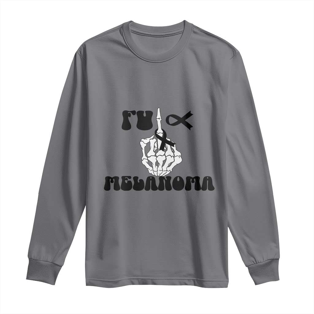 Fuck Melanoma Skeleton Hand Long Sleeve Shirt Skin Cancer Warrior Ribbon Gift