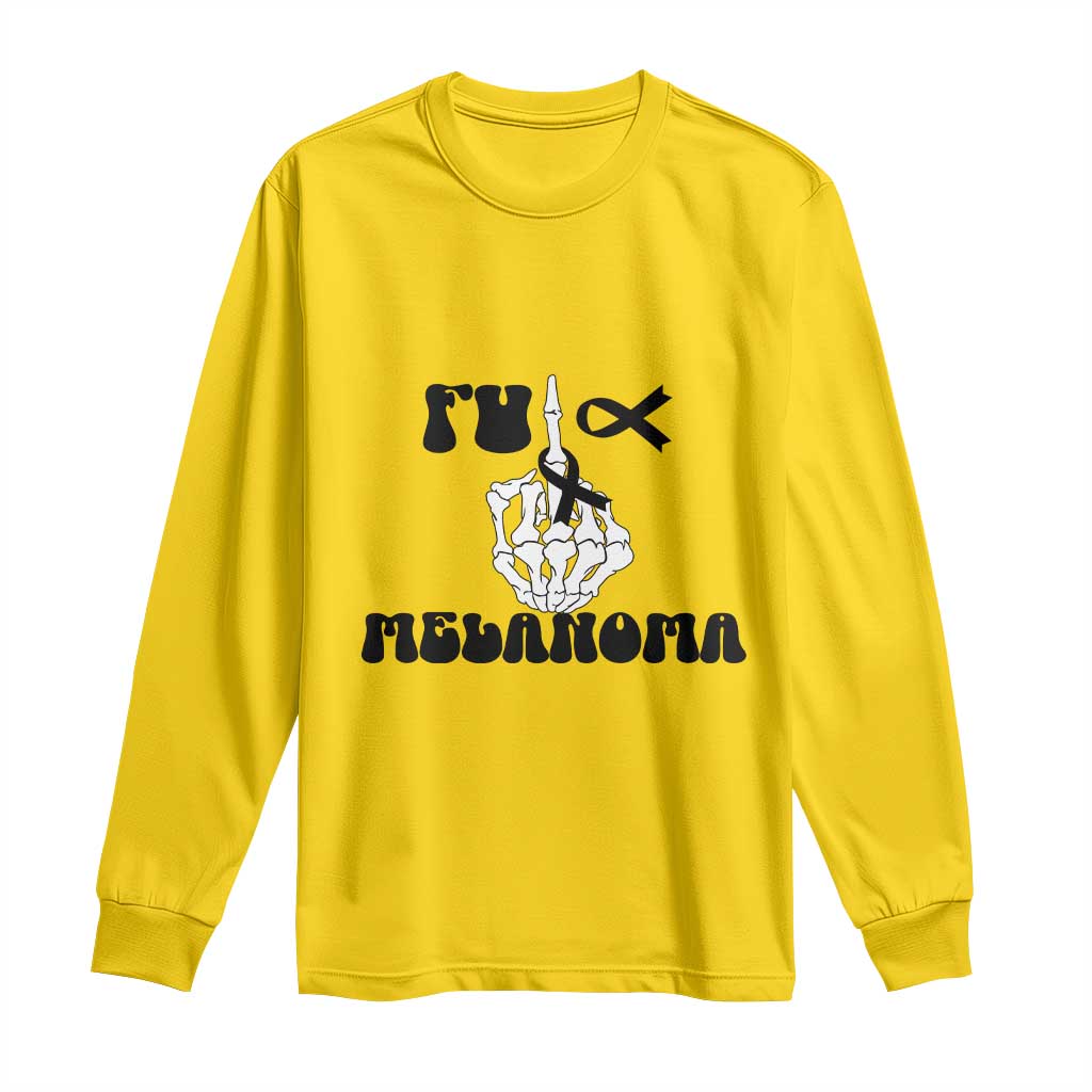Fuck Melanoma Skeleton Hand Long Sleeve Shirt Skin Cancer Warrior Ribbon Gift