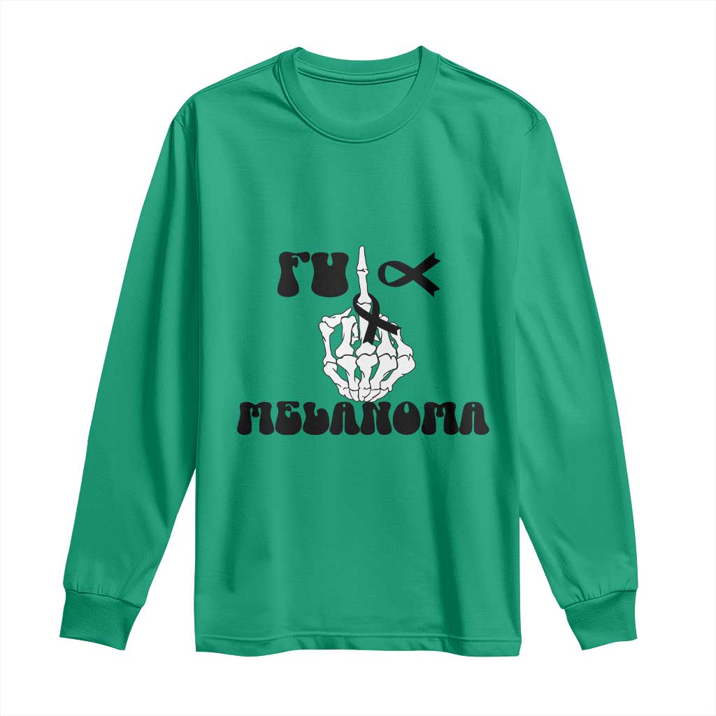 Fuck Melanoma Skeleton Hand Long Sleeve Shirt Skin Cancer Warrior Ribbon Gift