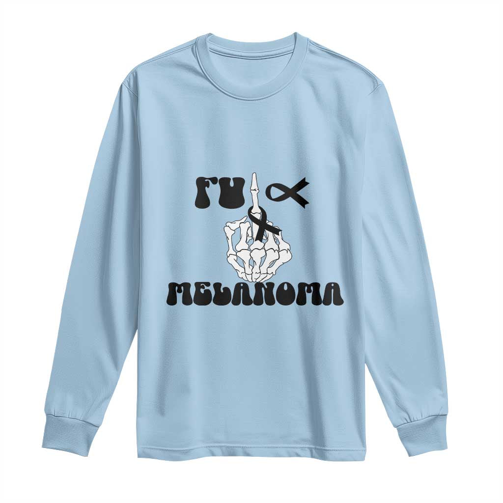 Fuck Melanoma Skeleton Hand Long Sleeve Shirt Skin Cancer Warrior Ribbon Gift
