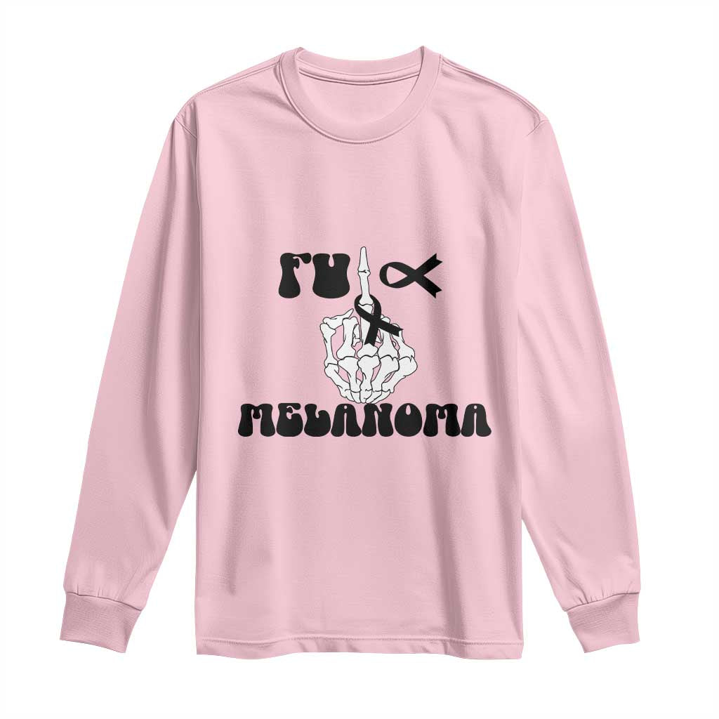 Fuck Melanoma Skeleton Hand Long Sleeve Shirt Skin Cancer Warrior Ribbon Gift