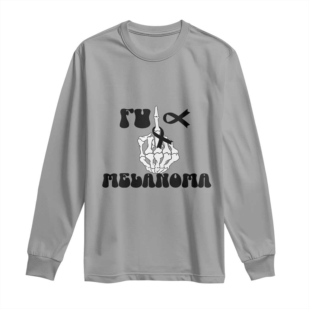 Fuck Melanoma Skeleton Hand Long Sleeve Shirt Skin Cancer Warrior Ribbon Gift