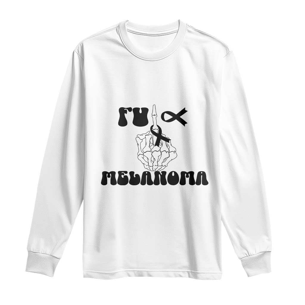 Fuck Melanoma Skeleton Hand Long Sleeve Shirt Skin Cancer Warrior Ribbon Gift